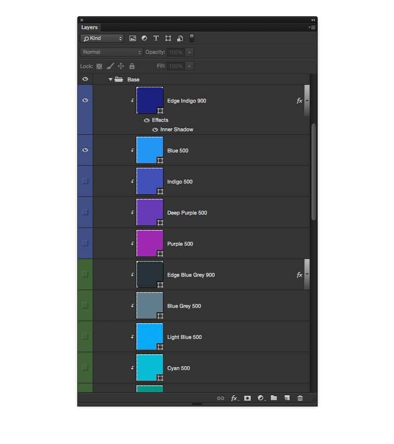 Each color in the guidelines is neatly organized as masked layers in the PSD for easy experimentation and correct tint and shadow value.