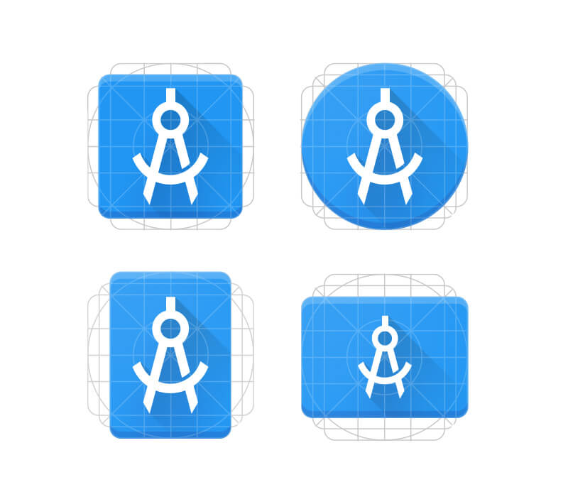 The standardized Android Product Icon Keyline shapes, all bundled in the latest template.